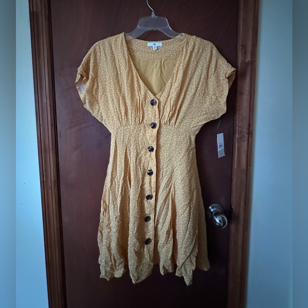 BP Yellow Polka Dot Button-Down Dress